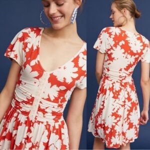 Anthro Maeve Summer Breeze Orange‎ Floral Dress Sz S